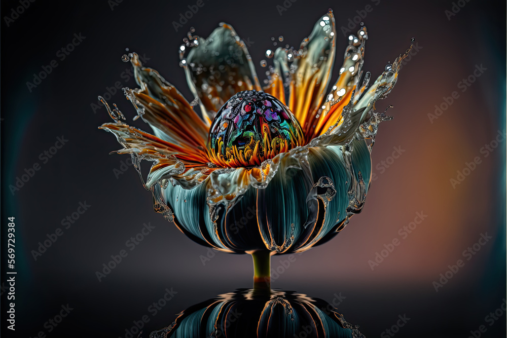 illustration of a drop of water on a flower.