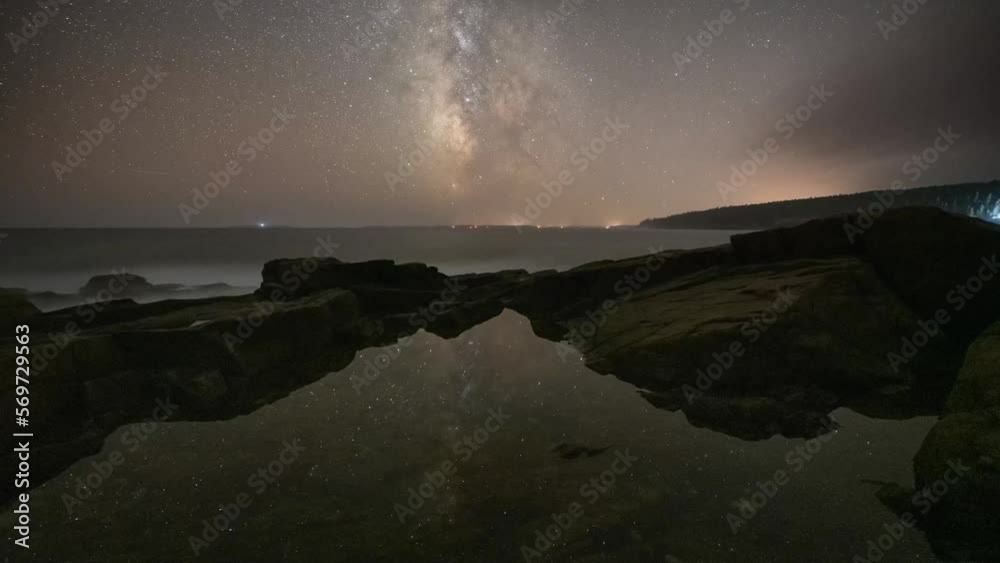 Milky Way Galaxy reflecting in a tide pool from Acadia National Park Maine 