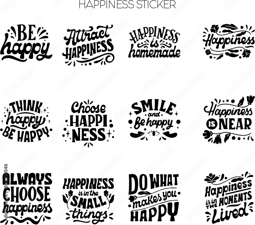 Sticker Happiness set of black and white stamps