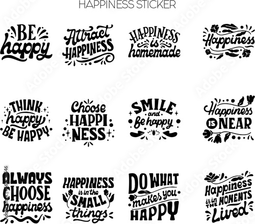 Sticker Happiness set of black and white stamps