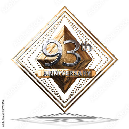 3d illustration. 93 years anniversary golden symbol with silver photo