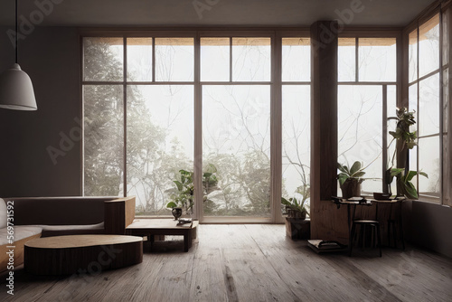 Sustainable Living Room Interior Lifestyle with Furniture in Spring Made with Generative AI