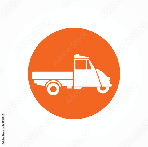 Three wheeler. Rick Shaw Sign. Taxi or parking logo. Tuk tuk. Minimalist design. Vector Illustration.