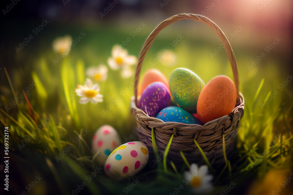 Easter eggs in a basket. 