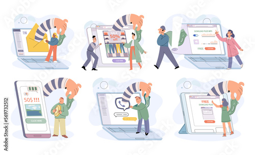 Concept of hacker attack, fraud investigation, internet phishing attack. Fraud prevention. Internet user open scam email. Stealing privacy account and password. Cyber criminal stealing personal data