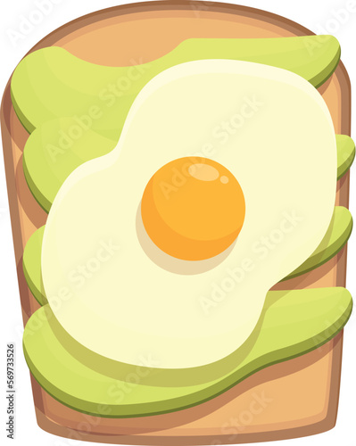 Fried egg avocado toast icon cartoon vector. Bread slice. Meal whole