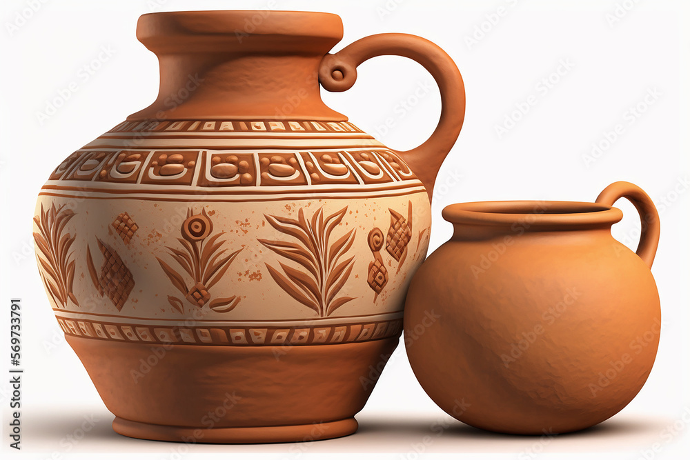vasos de cerâmica antiga com fundo branco 