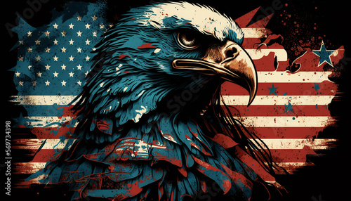 Patriotic Eagle against the American Flag, Memorial Day, Proud Patriot, Red White and Blue, Freedom, Veterans Day, Troops and Military, Independence