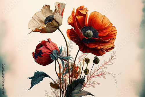 Poppy Flowers, Illustration, Generative AI