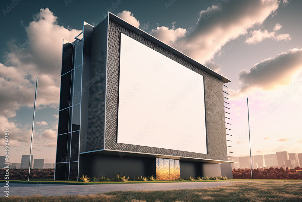 Obraz premium Big blank billboard outdoor building street with clear sky blank mockup Made With Generative AI