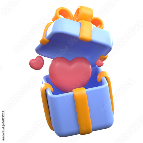 3d rendering LOVE IN OPENED GIFT valentine icon