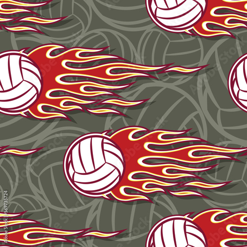 volleyball and tribal fire flame seamless pattern vector art image. Flaming Volleyball balls continuous background wallpaper sports texture.