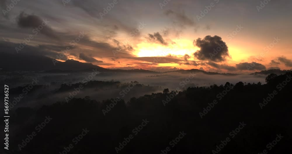 Aerial Idyllic View Of Cloudy Weather In Mountains, Drone Flying Forward Over Forest Landscape - Bali, Indonesia Aerial Idyllic View Of Cloudy Weather In Mountains, Drone Flying Forward Over Forest Landscape - Bali, Indonesia