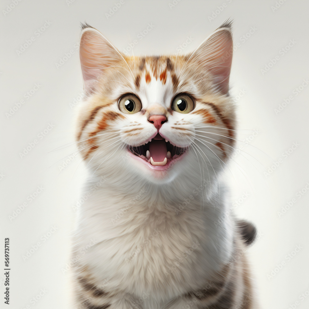 Cute happy cat sitting white background