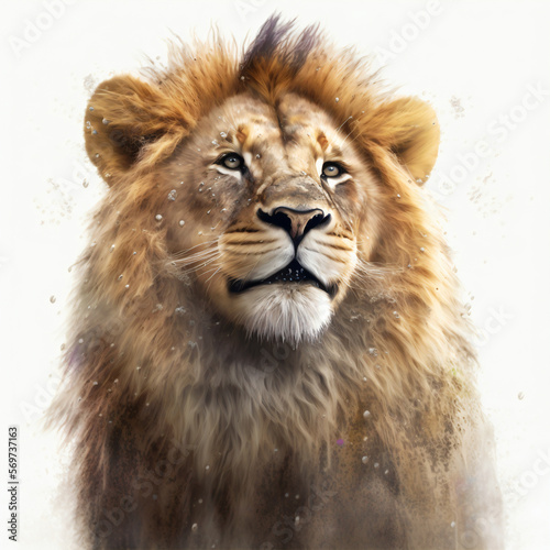 Lion sitting portrait white background
