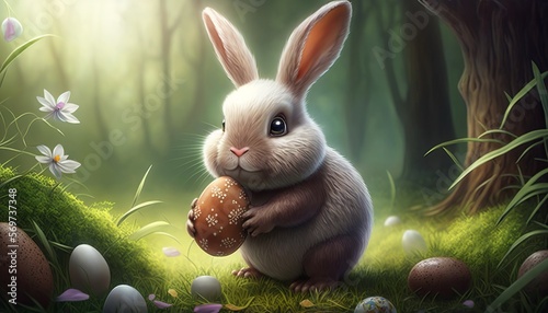 Adorable and cute easter bunny, AI generated. 