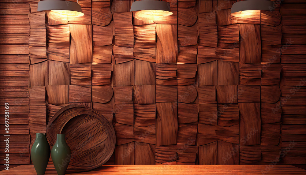 3d Wooden Panel, With Wooden Background For Wall