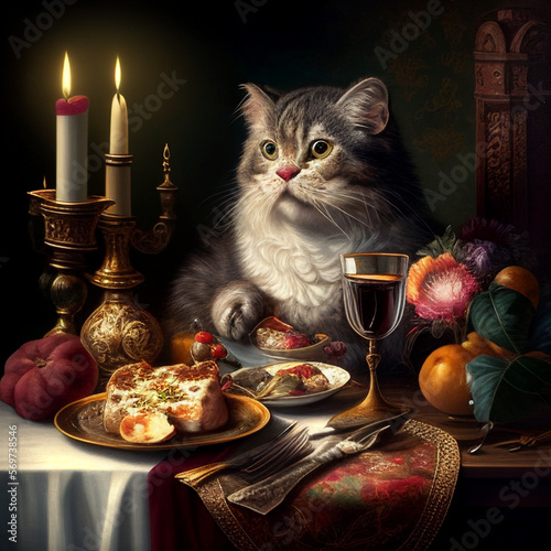Cat eats the fanciest feast