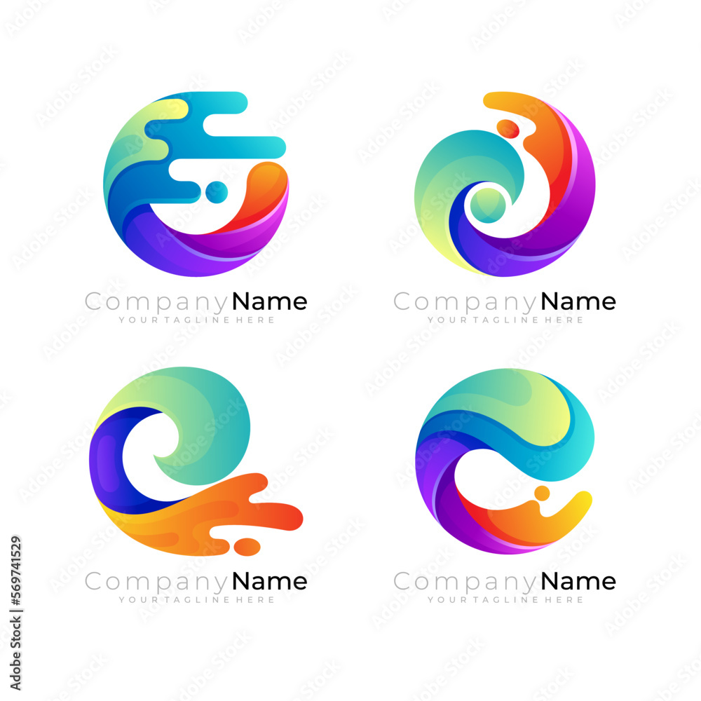 circle logo and water wave design combination, colorful logo circle logo and water wave design combination, colorful logo