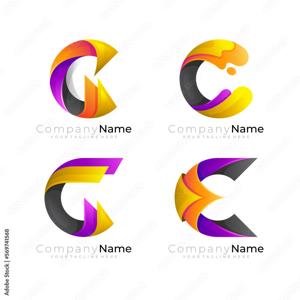 Set letter C logo with colorful design template, combination logos Set letter C logo with colorful design template, combination logos