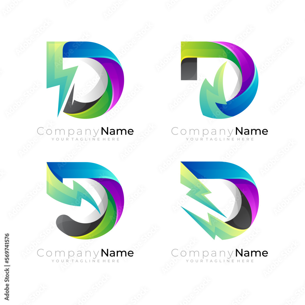 Letter D logo and thunder design combination, power icons Letter D logo and thunder design combination, power icons
