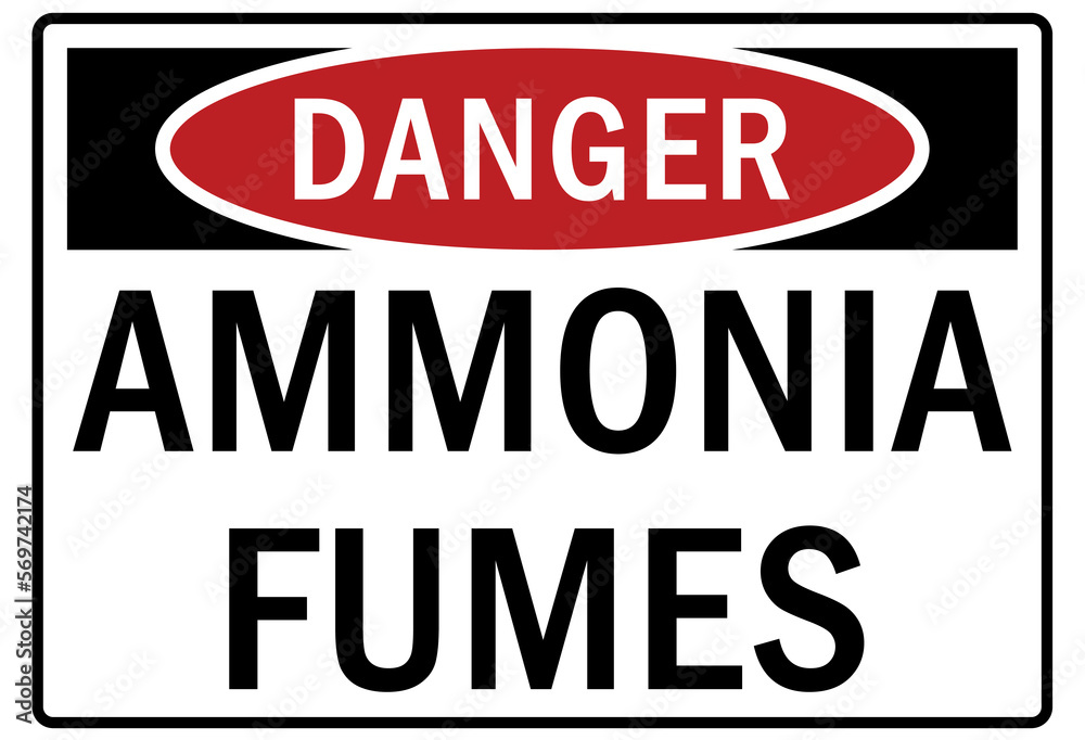 Ammonia sign and labels ammonia fumes