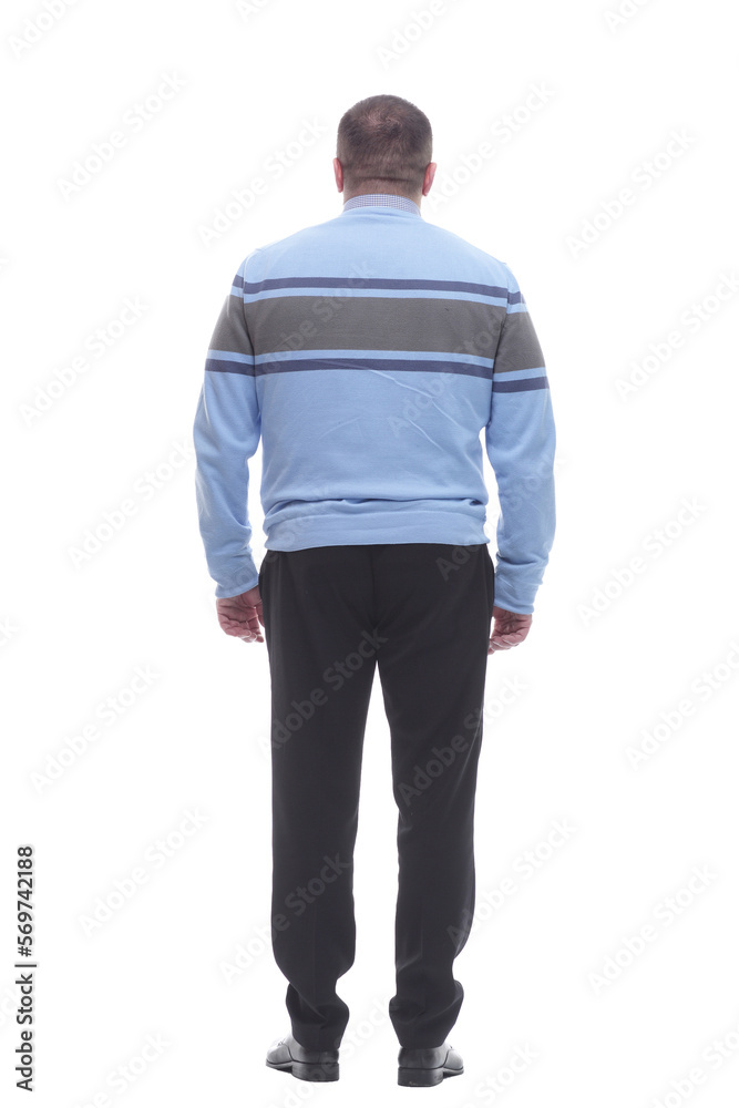 rear view. adult male looking at a large white screen rear view. adult male looking at a large white screen