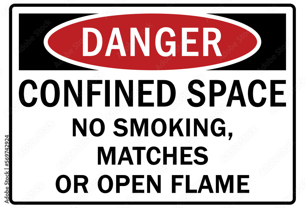 Confined space sign and labels no smoking, matches or open flame Confined space sign and labels no smoking, matches or open flame