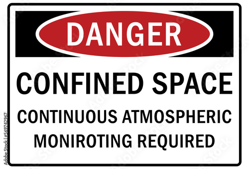 Confined space sign and labels continuous atmospheric monitoring required