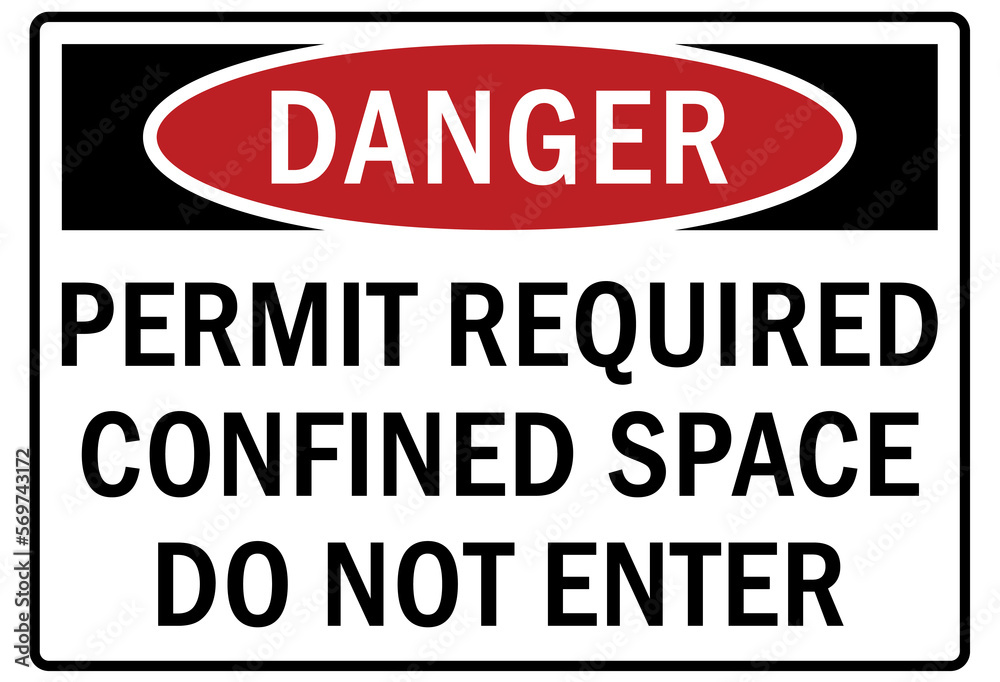 Confined space sign and labels permit required, confined space, do not enter