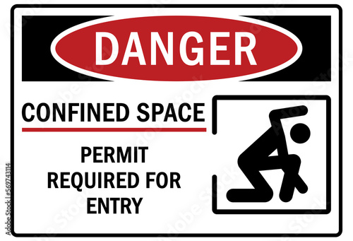 Confined space sign and labels permit required for entry