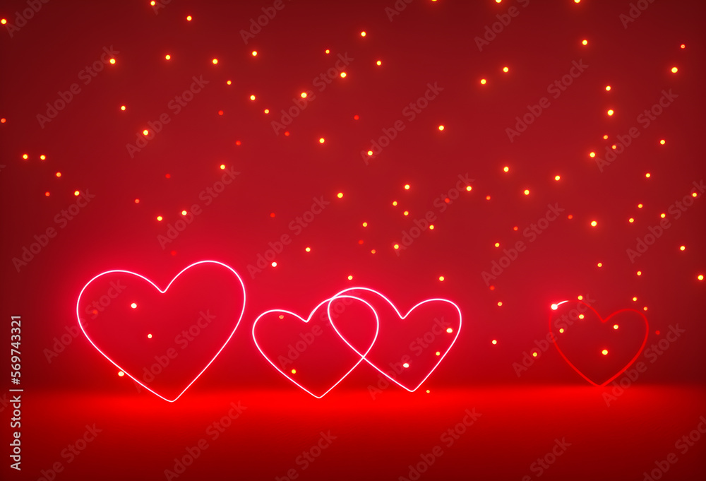 red Heart shapes for valentines day background, generative ai