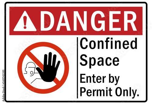 Confined space sign and labels enter by permit only