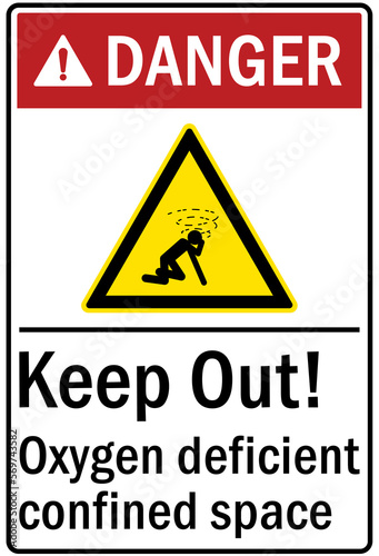 Confined space sign and labels keep out! Oxygen deficient