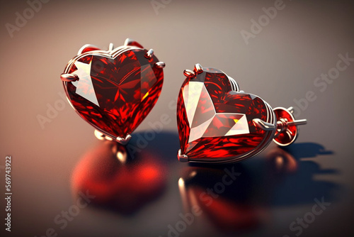 pair of red heart-shaped earrings  crystal or diamond earrings. The heart symbolizes love and passion  feelings that we all carry within us and direct towards other people.