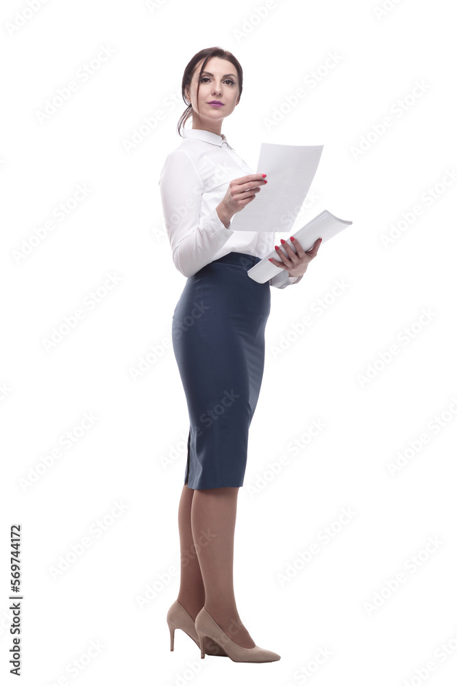 full-length. young business woman with business documents full-length. young business woman with business documents