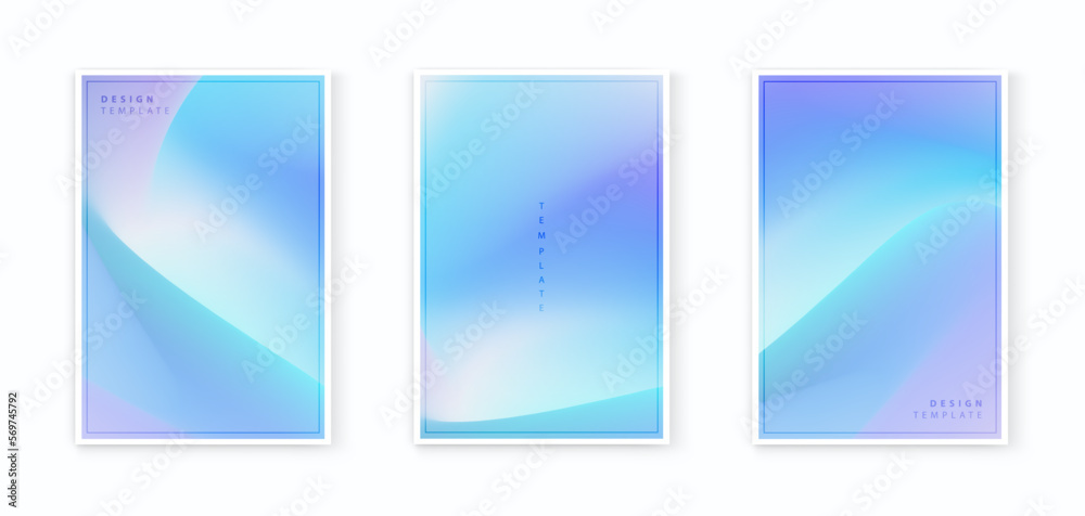 Set of vertical mesh gradient design. Abstract wavy liquid background. Blue vivid color blend. Modern design template for posters, banners, brochures, flyers, covers, and websites. Vector illustration