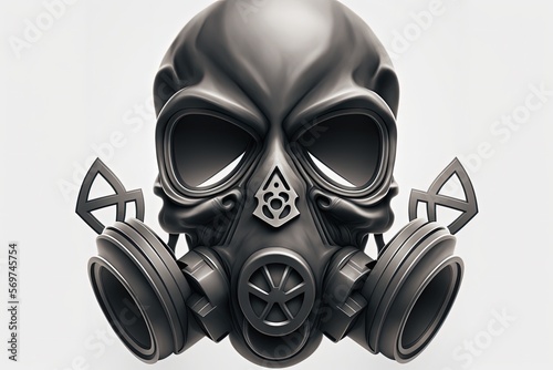 Black skull with gas mask, white background. Generative AI