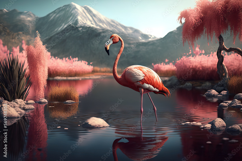 custom made wallpaper toronto digitalFlamingo in nature background. animal and environment concept. Generative AI