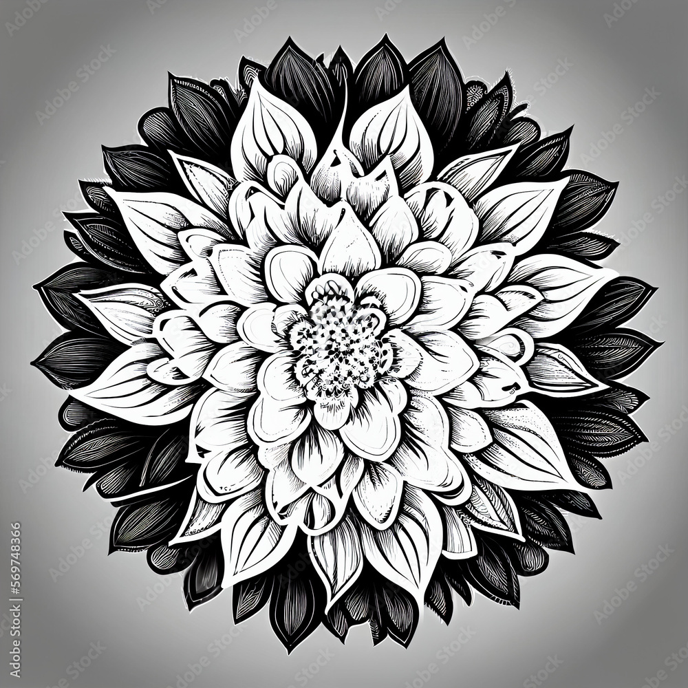 The Flowers and Leaves Mandalas, doodle, suitable for decoration or coloring book page, floral design