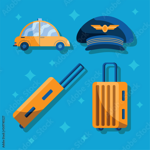 suitcases and pilot hat