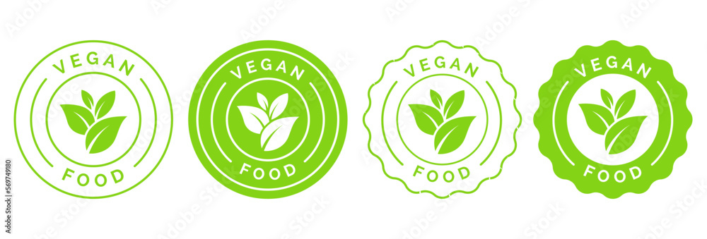 Vegan food icon set badge sign. Bio, Ecology, Organic logos and badges, label, tag. Green leaf on white background. Vector illustration. Vegan food icon set badge sign. Bio, Ecology, Organic logos and badges, label, tag. Green leaf on white background. Vector illustration.