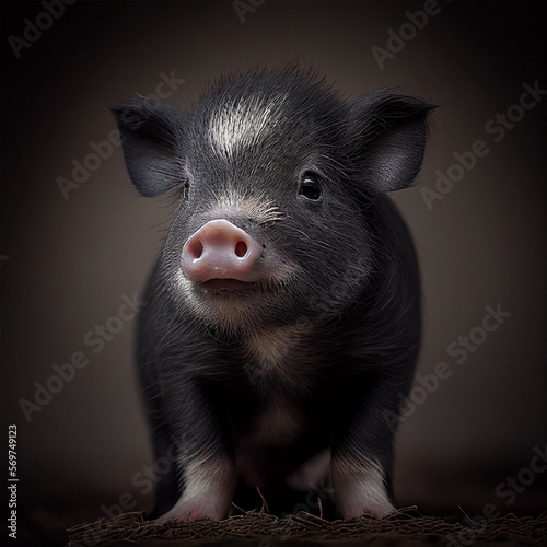 Baby Potbelly pig - adorable pet photography - AI Generated photo