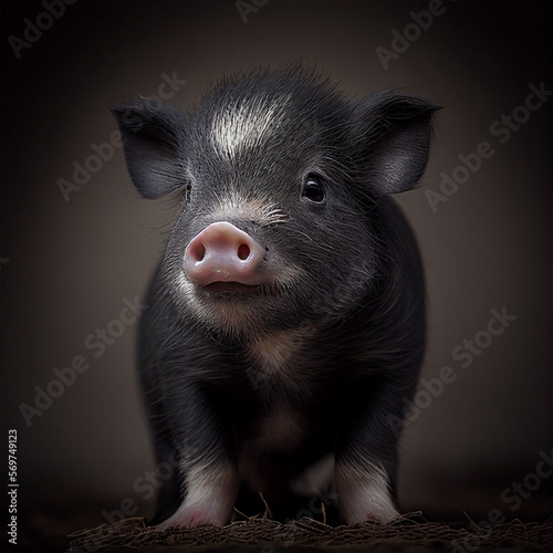 Baby Potbelly pig - adorable pet photography - AI Generated