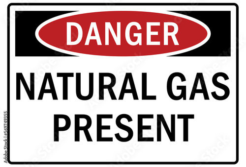 Methane sign and labels natural gas present