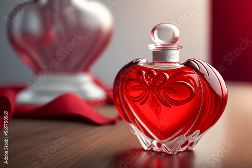 Red heart shaped perfume bottle. Love is a feeling of affection and demonstration of affection that develops between beings who have the ability to demonstrate it. Love, present and valentines.
