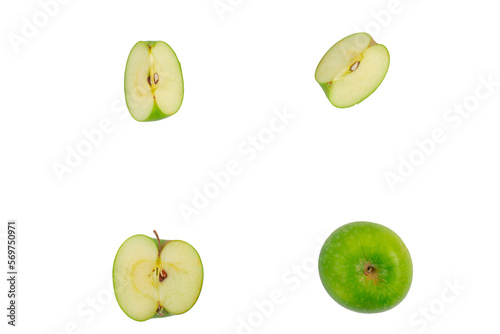 Fresh green apples isolated on transparent background