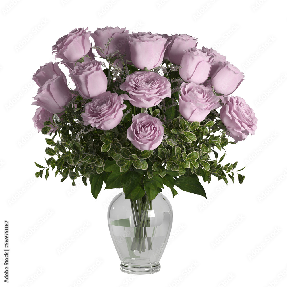 Obraz premium pink roses in vase on transparent background PNG file 