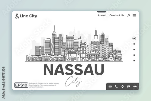 Nassau, Bahamas architecture line skyline illustration. Linear vector cityscape with famous landmarks, city sights, design icons. Landscape with editable strokes.