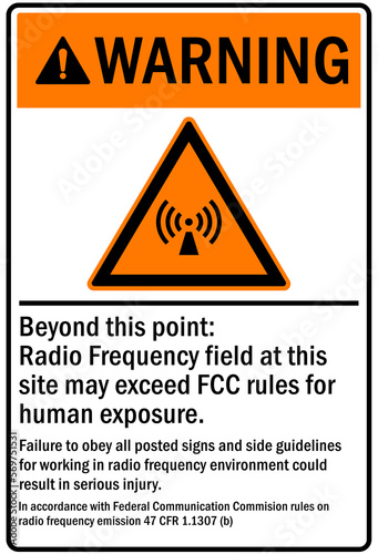 Radio frequency hazard warning sign and labels beyond this point radio frequency field at this site may exceed FCC rules for human exposure